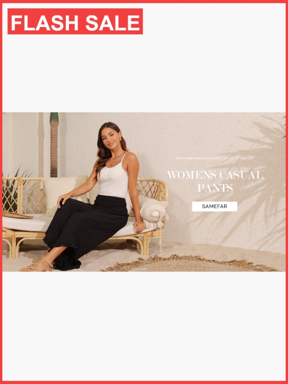 Wide Leg Palazzo Pants for Women High Waist Flowy Ruffle Hem Summer Beach - Picture 7 of 7